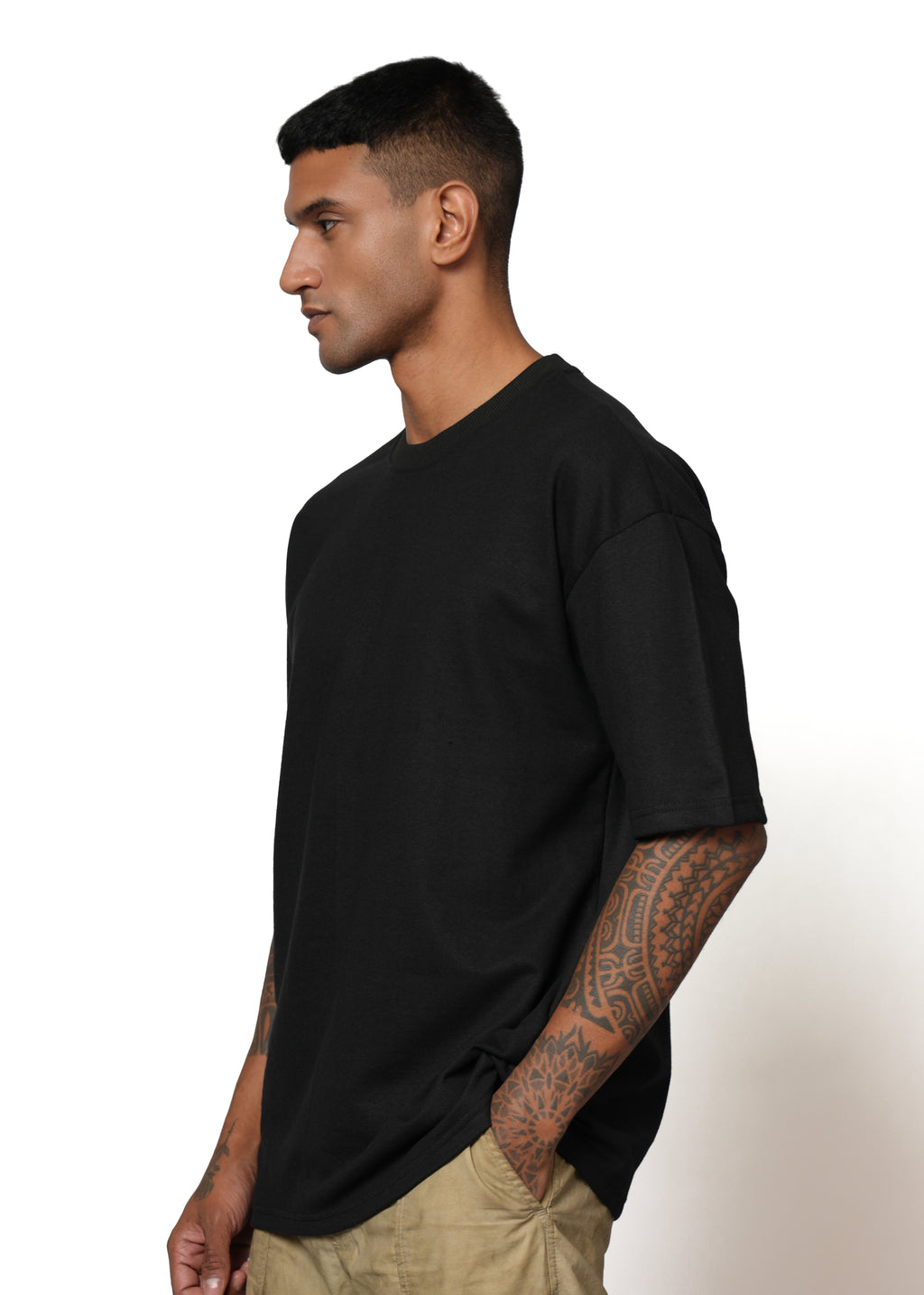 BLACKOVERSIZED PLAIN THSIRT | BLACK